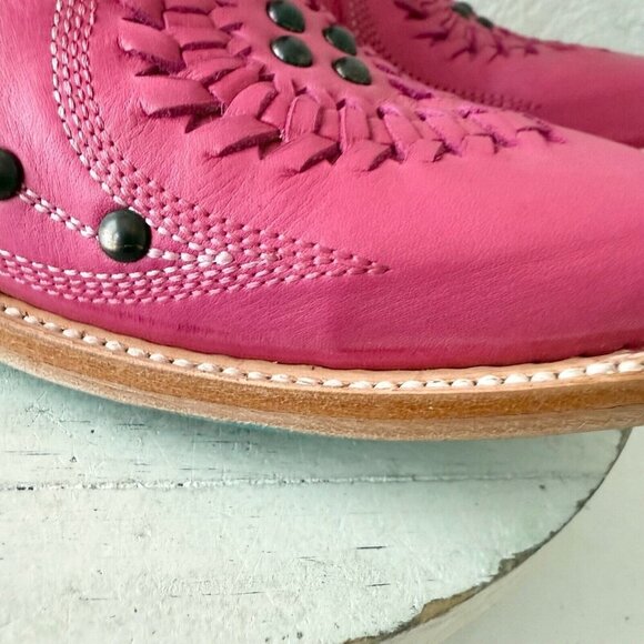 Lane COSSETTE Womens Cowboy Booties 8 Western Cowgirl Short Boots Pink Leather - Picture 3 of 13